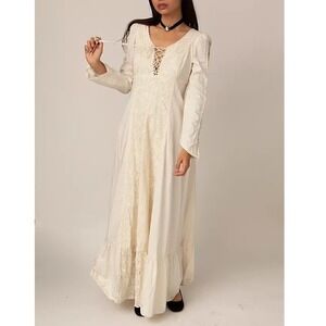 1960s/70s Rare Black Label Early Gunne Sax White Prairie Dress